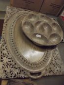 Oriental carved tray together with a serving dish