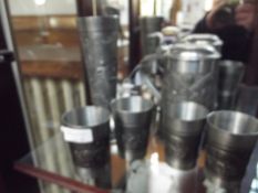 Pewter Stein, four goblets together with a vase, e