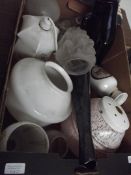 Various items to include a ruby glass water jug