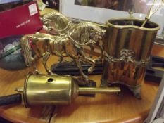 2 brass horses, bottle jack and a companion