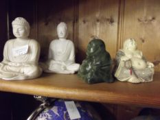 Four Buddha figures, ceramic and hard stone