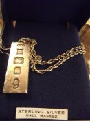 Silver ingot pendant and chain