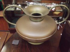 Twin handle copper and brass vase