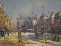 Oil on board town scene