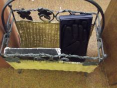 Wicker magazine rack together leather gloves