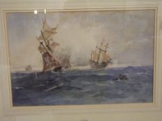 Signed oil painting, battle scene