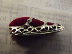 Silver stamped pin cushion, shoe