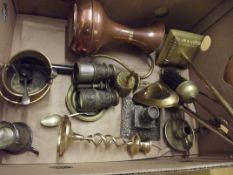 Assorted brass ware to include a fire companion