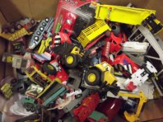 Large box of vintage model cars, mainly Corgi