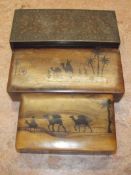 Two Jerusalem olive wood boxes, hinged lids depict