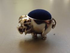 Silver stamped pin cushion, pig