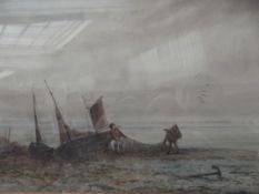 Framed watercolour, depicting seashore scene