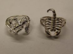 Two 925 silver dress rings, one in the form of a s