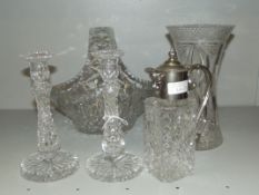 Various glassware to include a pair of cut glass d