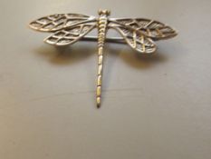 Silver stamped brooch, dragonfly