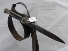 A WWII German Elite SS Bayonet, the blued blade stamped 3102, having a black bakelite grip, original