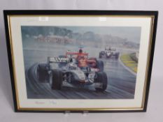 A Sporting Legends Print, entitled 'Michael Schumacher' by Stuart McIntyre, approx 60 x 46 cms