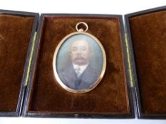 A Fine Edwardian Miniature, depicting a Gentleman, in the original leather box.
