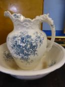 A Large  Staffordshire Wash Bowl and Jug.