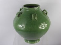 A Large Japanese Celadon Crackle Glaze Pot, of baluster form with five decorative handles, approx 33