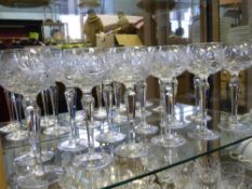 Twelve Cut Glass Bohemian Long Stem Hock Glasses.