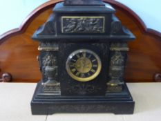 A Late 19th Century Slate Cased Mantel Clock, movement by A.D. Mougin, deux medailles, visible
