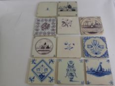 A Collection of Nine Blue and White and Four Pink and White Manganese 17th and 18th Century Dutch