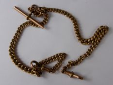 A 9 Ct Rose Gold Double Albert Fob Chain, approx 38 cms long, approx wt 43.5 gms.