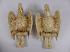 A Pair of Continental Cream Glaze Cockatoo Wall Vases, approx 33 cms