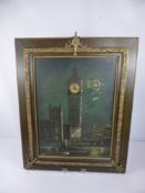 An Antique Novelty Big Ben Picture Clock, with Mother of Pearl highlights, believed to be in working