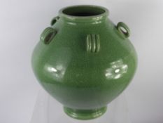 A Large Japanese Celadon Crackle Glaze Pot, of baluster form with five decorative handles, approx 33