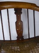 A Japanese Fruit Wood Spindle Back X Frame Chair, the chair having ivory inlaid character to back