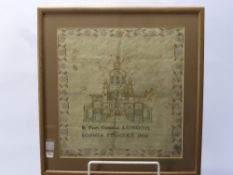 An Antique Needlework Sampler, depicting St Paul's Cathedral, London. The sampler named Sophia
