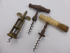 A Miscellaneous Collection of Antique Corkscrews, including butterfly top brass, bone and wooden