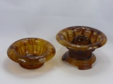 Art Deco Thomas Davidson Amber Rose Bowl, with a smaller version. (2)