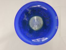 A Norwegian 'Hadeland' Blue Glass Charger, with raised white centre and two birds in flight etched