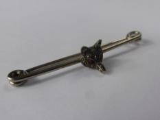 A 9 ct White Gold and Platinum Fox Mask Rose Cut Diamond and Ruby Bar Brooch, 20 - 25 pts rose cut