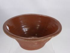 Two Large Terracotta Leavening Bowls, one in natural terracotta and the other in a red and cream