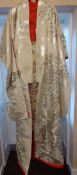 A 1950's Japanese Silk Kimono, ivory silk, beautifully embroidered in silver metallic thread,