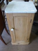 A Vintage Pine Marble Top Bedside Cabinet, approx 76 x 38 x 33 cms.