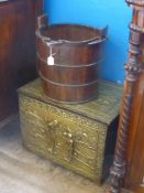 An Antique Oak Pail, with wrought iron handle, approx 29 cms high, together with a brass fireside