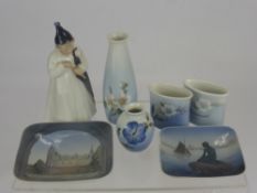 Royal Copenhagen Porcelain, including a 'Sleepy Head', two oval posy vases, a bud vase, a circular