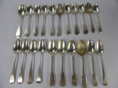 Fourteen Miscellaneous 19th Century Teaspoons, various hallmarks, London and Exeter amongst them,