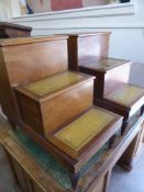 A Pair of Reproduction Library Steps, with amber tooled leather inserts. (2)