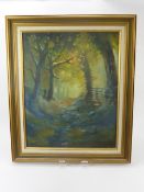 Paul Raymond Gregory (bn 1948), oil on canvas depicting a woodland scene, approx 40 x 50 cms.