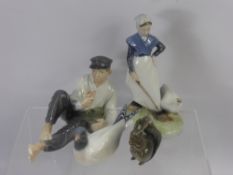 A Group of Royal Copenhagen Porcelain, including nr 845 a young man eating his lunch, nr 528 a young