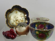 A Royal Copenhagen Robin, together with a Royal Doulton Flambe Duck Walmer Castle pot lid and jar,