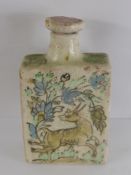 Antique Polychrome Bottle and Cover Iznik, hand painted with poppies and leaping deer, complete with