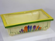 Clarice Cliff Bizarre Crocus Planter, shape 347 of footed rectangular form, the planter with
