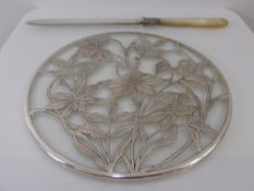 A Silver and Glass Vase Stand, decorative silver inlay together with an antique mother of pearl